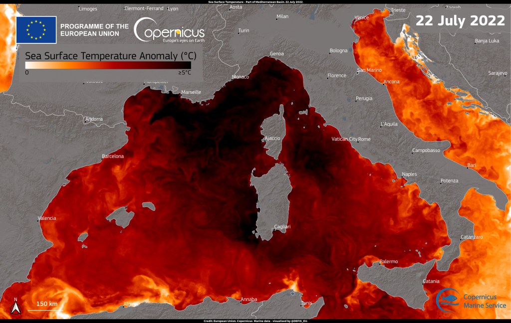 The Mediterranean Sea is still heavily affected by the extreme temperatures